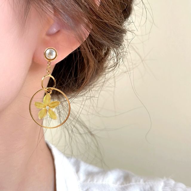 Alloy Earring Faux Ear Cuff Floral Pearl Dangle / Rhinestone