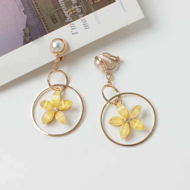 Alloy Earring Faux Ear Cuff Floral Pearl Dangle / Rhinestone