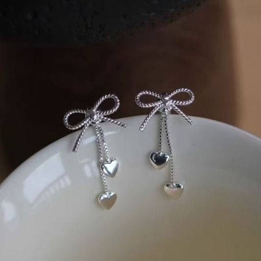 Alloy Dangle Bow Heart Earring