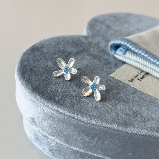 Rhinestone Floral Earring Alloy Stud