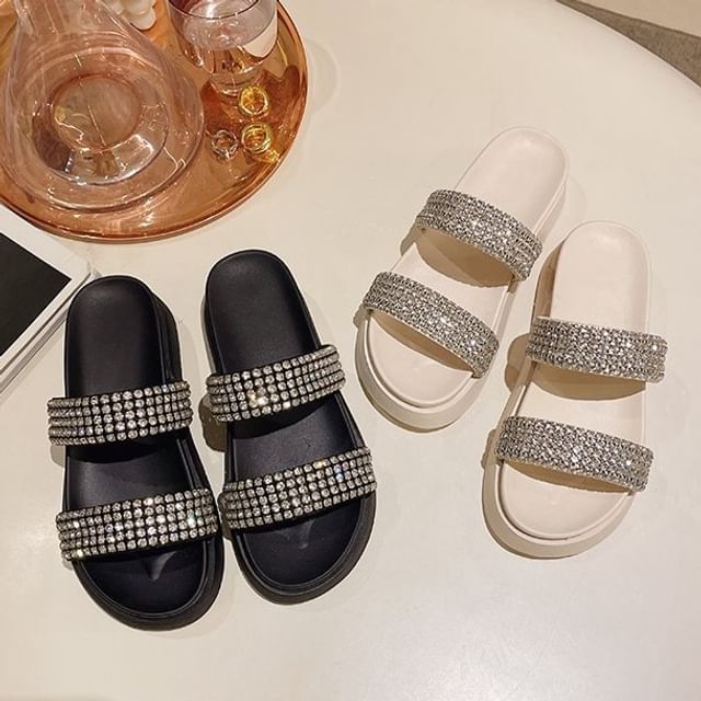 Slide Sandals Platform Rhinestone