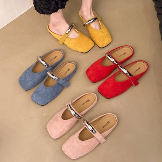 Toe Jane Accent Metal Mules Square Suede Faux Mary