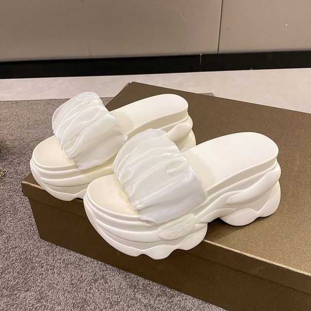 Sandals Slide Ruched Platform Plain
