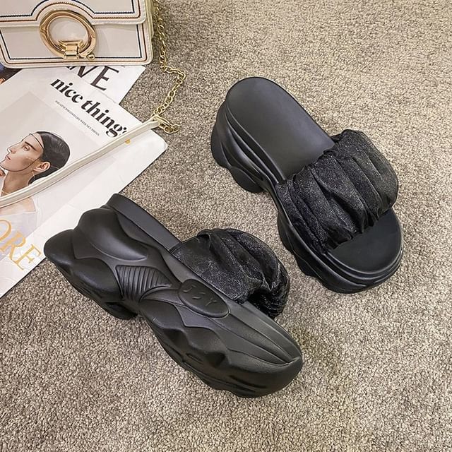 Sandals Slide Ruched Platform Plain