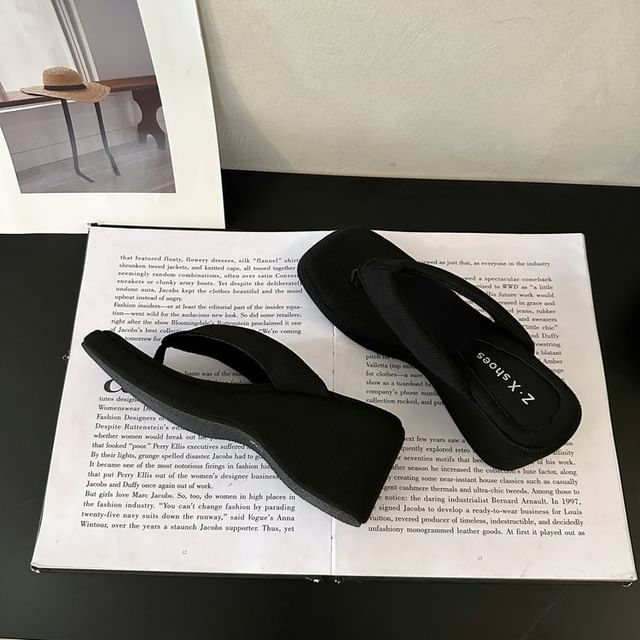 Square Sandals Thong Wedge Toe Heel