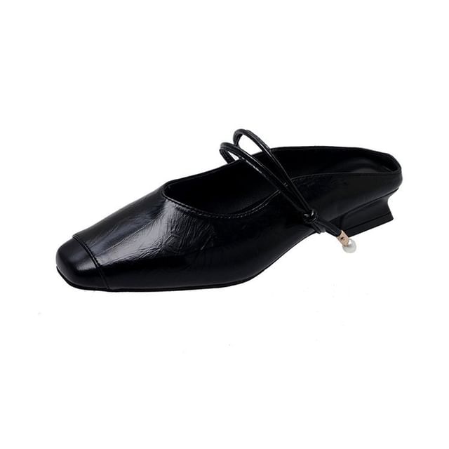 Mules Plain Faux Low Leather Mary Jane Heel