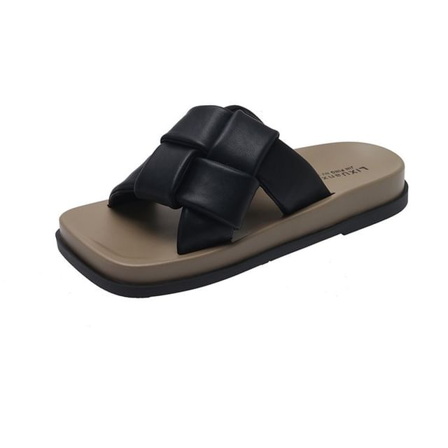 Sandals Faux Woven Leather Platform Square Toe
