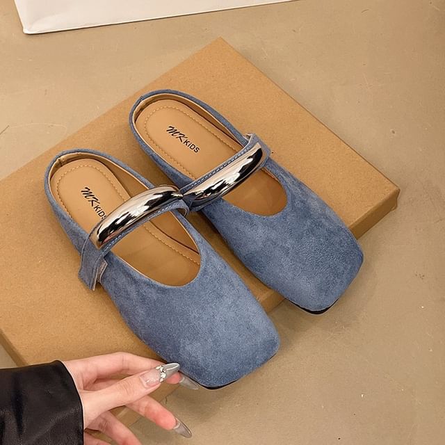 Toe Jane Accent Metal Mules Square Suede Faux Mary