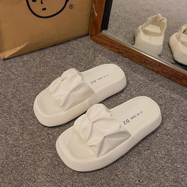 Plain Sandals Platform Leather Slide Faux Ruched