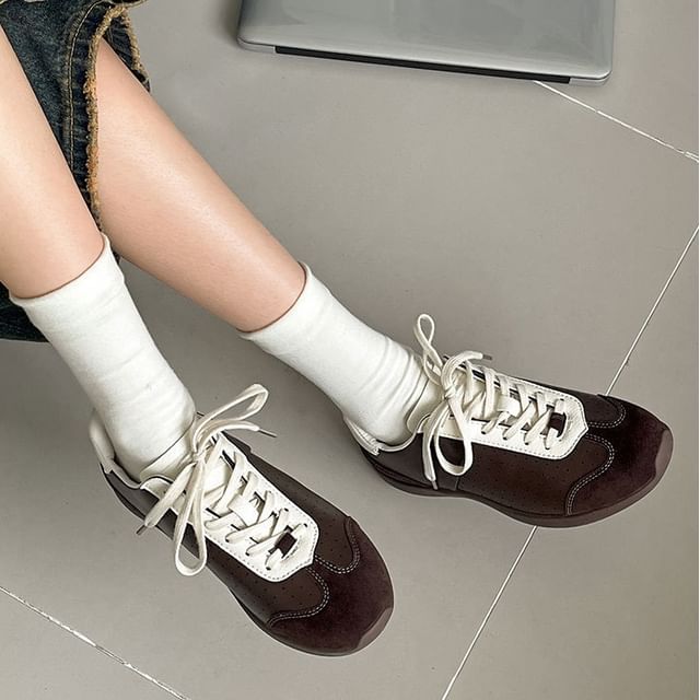 Faux Leather Sneakers Lace-Up
