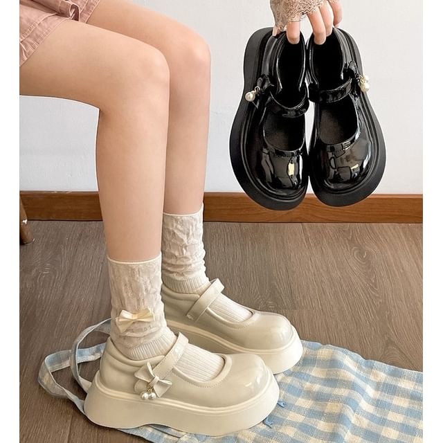 Jane Platform Leather Mary Shoes Faux