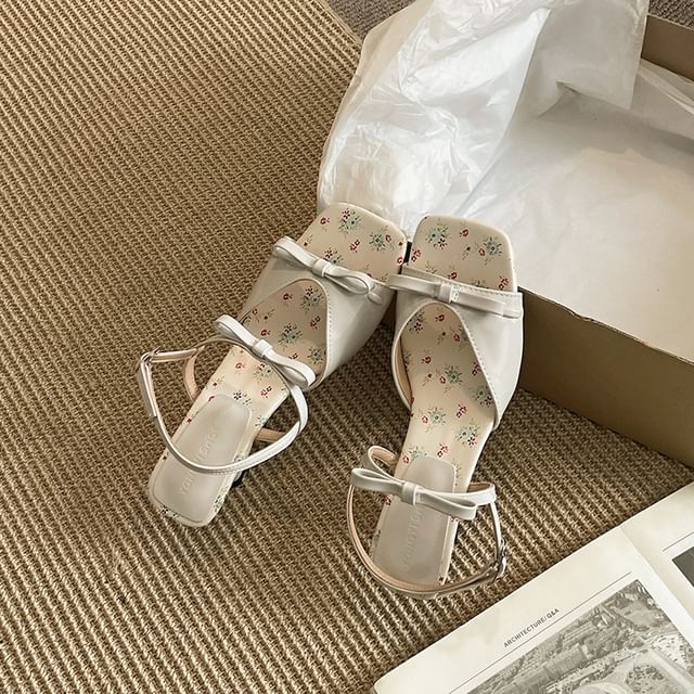 Print Sandals Toe Square Heel Low Floral