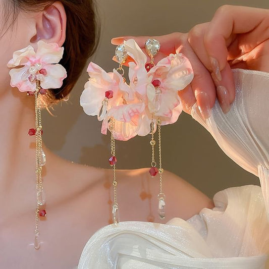 Alloy Floral Designs) Fabric Dangle Earring (Various