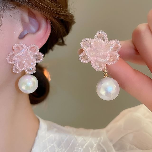 Alloy Faux Pearl Floral Bead Earring Drop