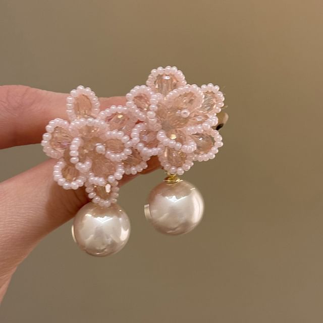 Alloy Faux Pearl Floral Bead Earring Drop