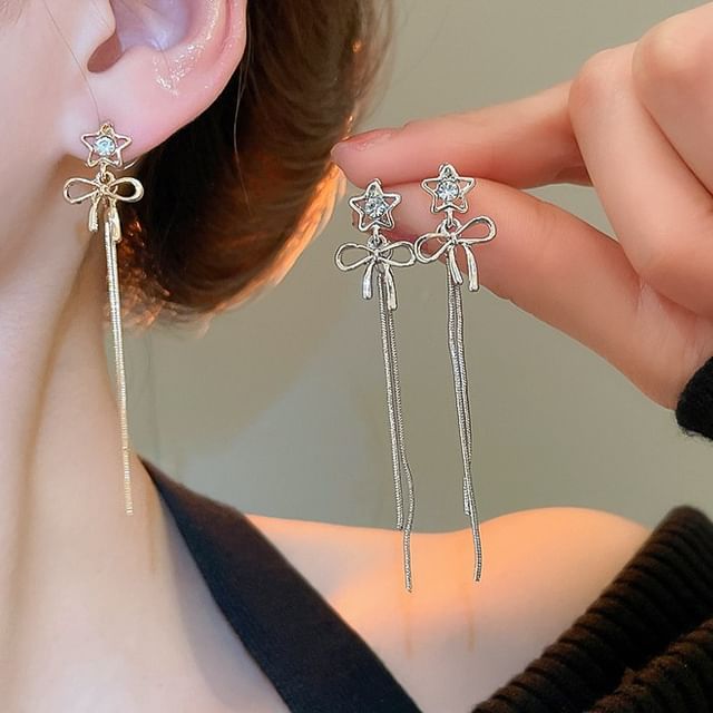 Earring Alloy Star Threader bow Rhinestone