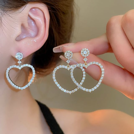 Rhinestone Alloy Drop Earring Heart