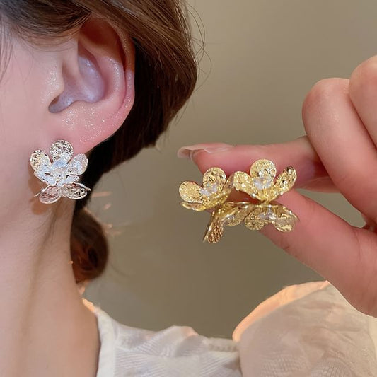 Floral Rhinestone Earring Statement Alloy