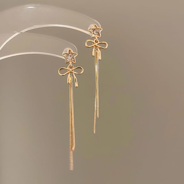 Earring Alloy Star Threader bow Rhinestone