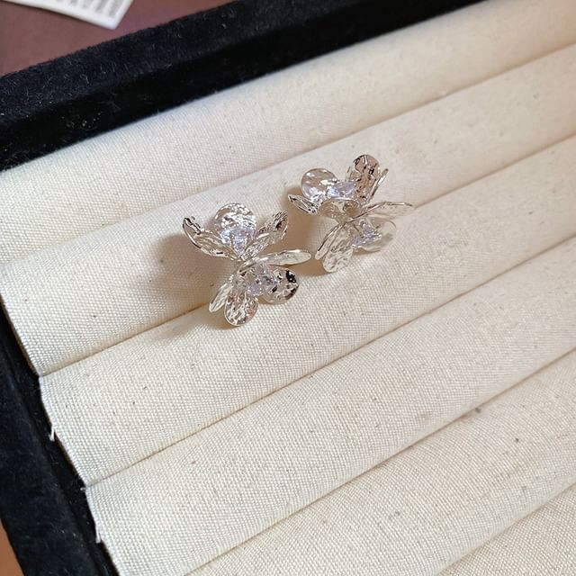 Floral Rhinestone Earring Statement Alloy