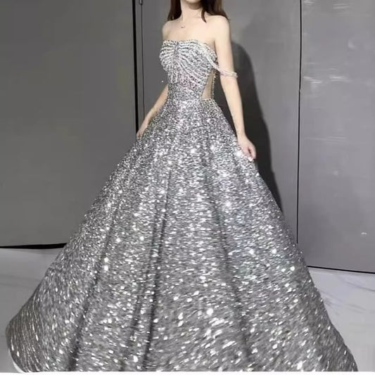 Sequin Evening Gown A-Line Off-Shoulder