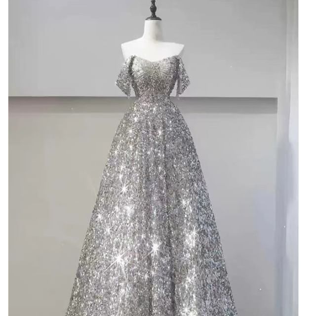Sequin Evening Gown A-Line Off-Shoulder