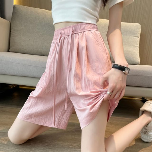 Plain Shorts Waist Drawstring