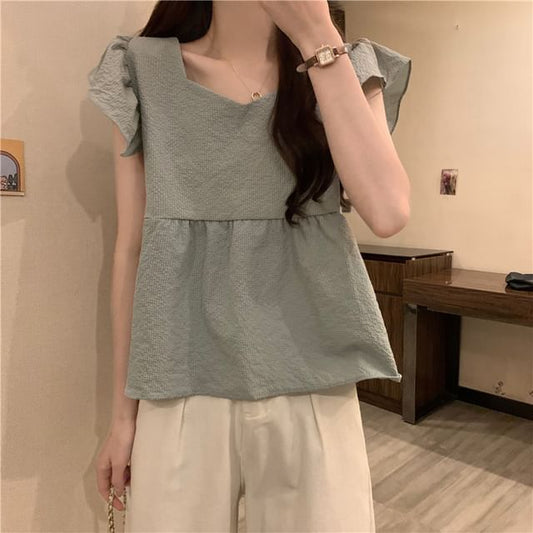 Peplum Cap-Sleeve Blouse Plain