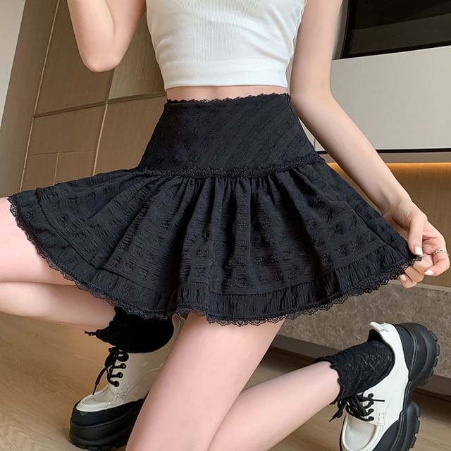 A-Line Trim Skirt Plain Mini High Waist Lace
