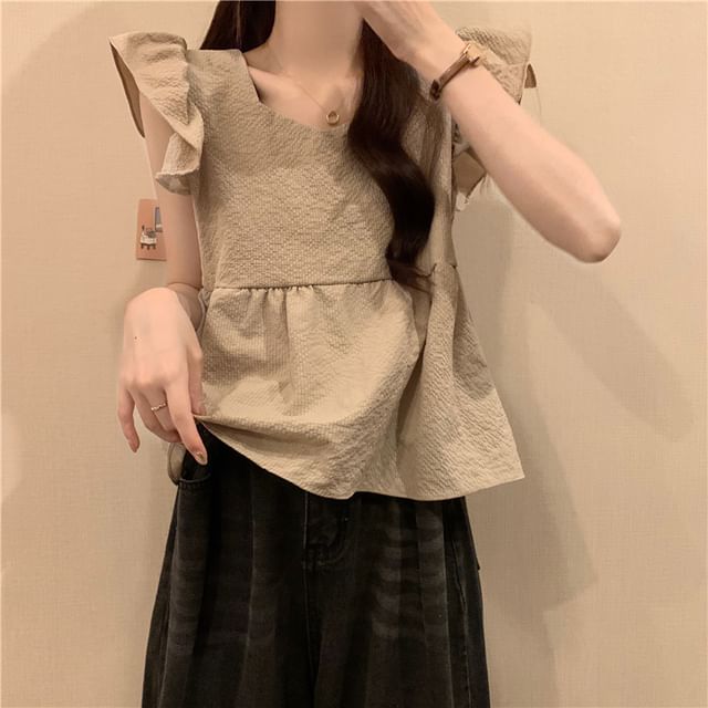 Peplum Cap-Sleeve Blouse Plain