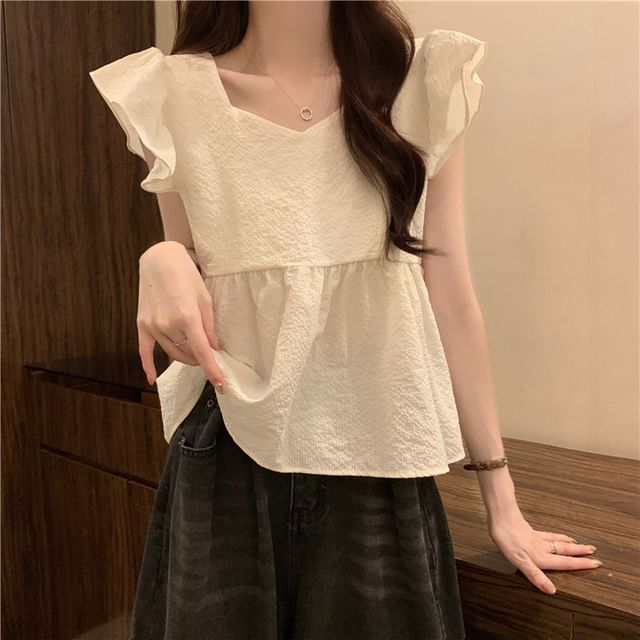 Peplum Cap-Sleeve Blouse Plain