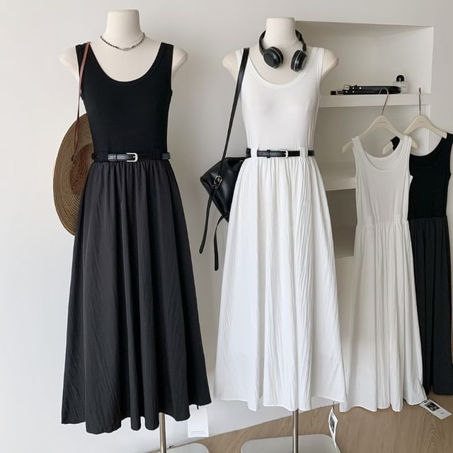 Plain A-Line Dress Neck Midi Scoop Sleeveless