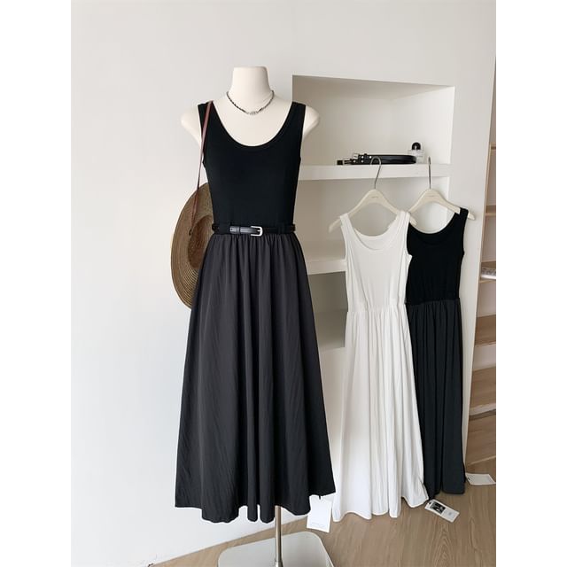 Plain A-Line Dress Neck Midi Scoop Sleeveless