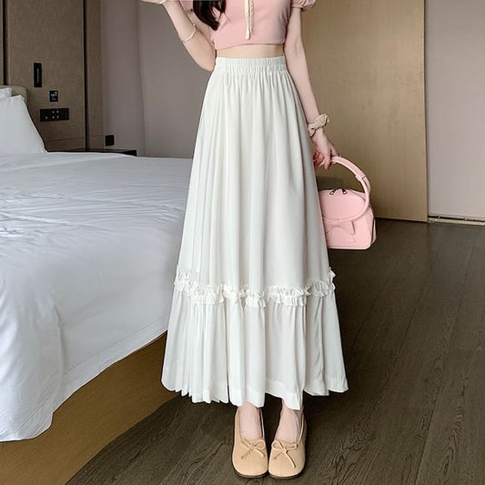 A-Line Plain Skirt Maxi Waist High