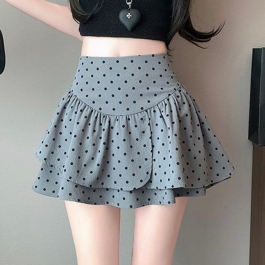 Waist Mini Skirt Dotted High A-Line