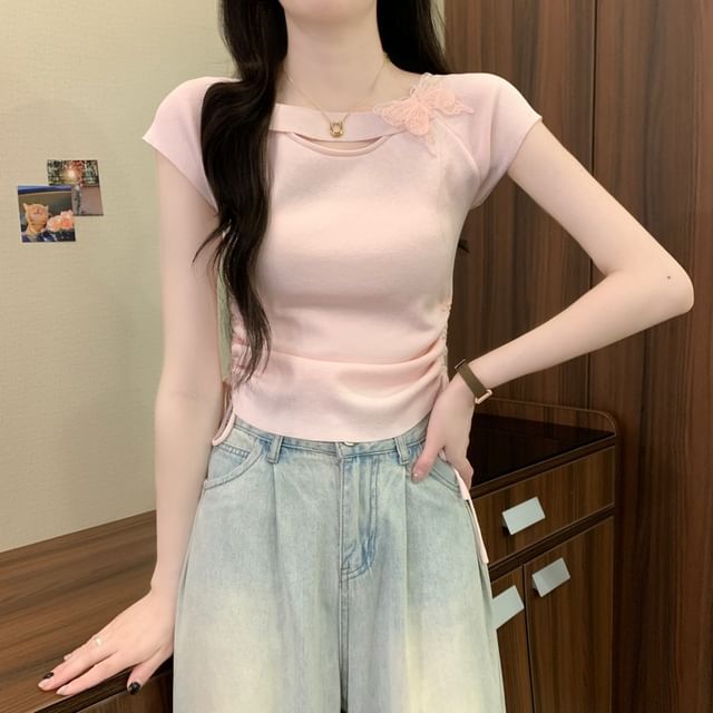 Butterfly Short-Sleeve Plain Tee Accent