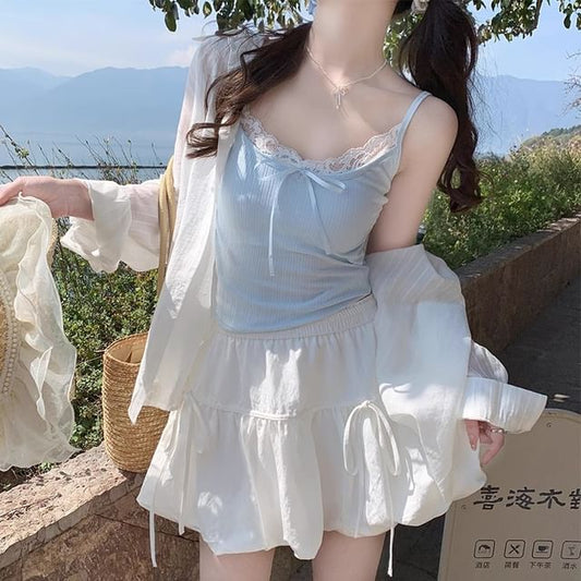 Lace Crop Top Camisole Plain Trim