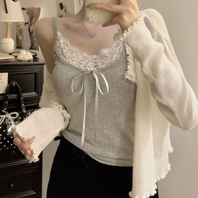 Lace Crop Top Camisole Plain Trim