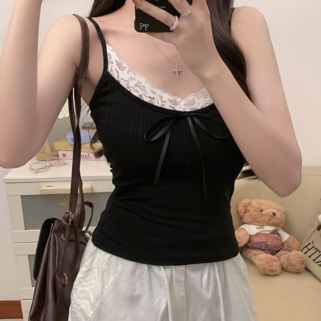 Lace Crop Top Camisole Plain Trim