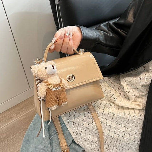 / Set Lock Bag Flap Faux Leather Crossbody Charm Handle Twist Top