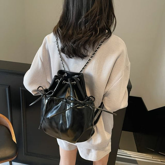 Strap Plain Chain Leather Bow Faux Backpack