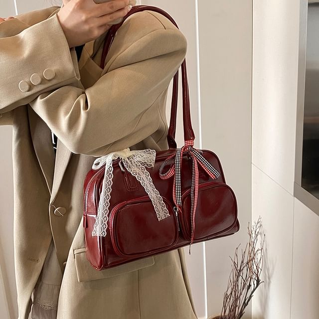 Leather Faux Plain Bowler Bag