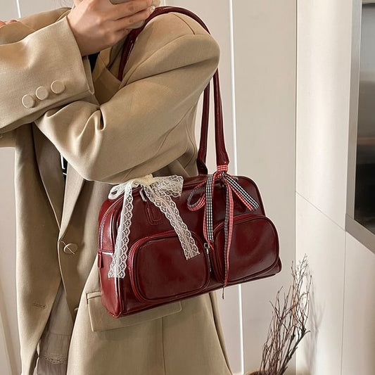 Leather Faux Plain Bowler Bag