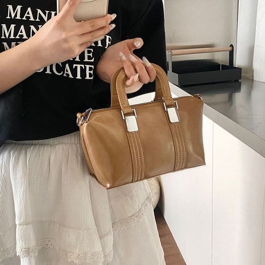 Crossbody Plain Leather Top Faux Handle Bag