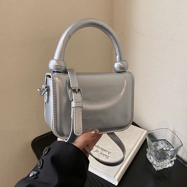 Leather Faux Crossbody Handle Plain Top Bag