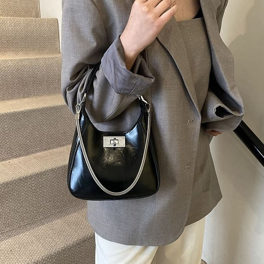 Crossbody Faux Handle Top Twist Bag Lock Leather