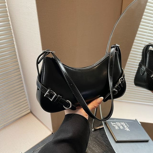 Buckled Plain Leather Crossbody Bag Faux