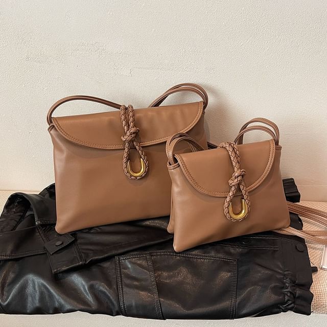 Flap Leather Bag Plain Crossbody Knot Faux