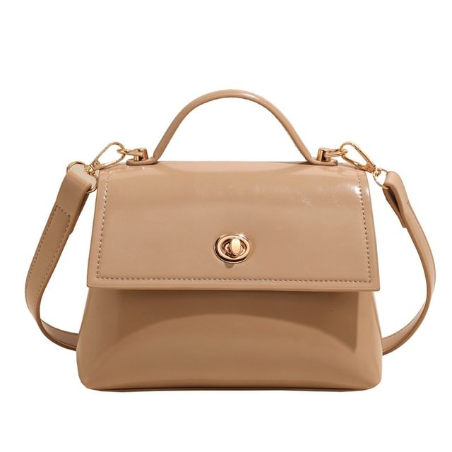 / Set Lock Bag Flap Faux Leather Crossbody Charm Handle Twist Top