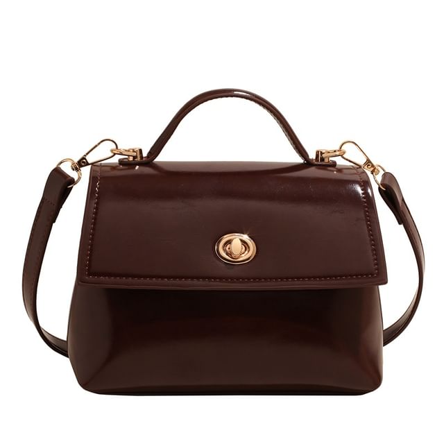 / Set Lock Bag Flap Faux Leather Crossbody Charm Handle Twist Top